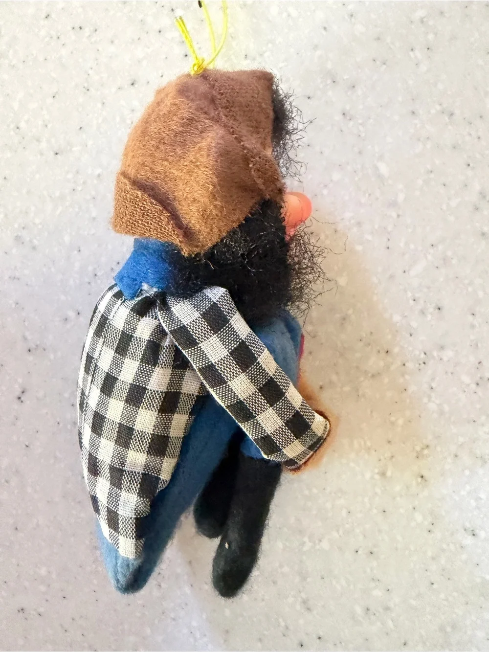 Vintage Christmas 50s 60s Hillbilly Gnome Tree Hugger Ornament. Black Hair. MCM